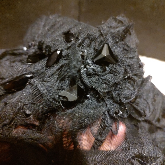 🕷️🖤🕷️ Beautiful Handmade Black Beaded Floral Ribbon Sheer Organza Skirt - M - Picture 16 of 16